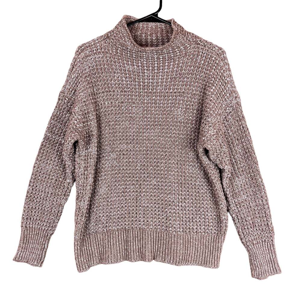 American Eagle Womens Sweater Brown Mock Neck Open Knit Long Sleeve Wool Small